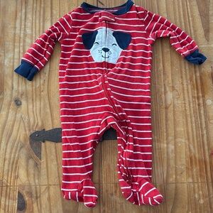 Red and white striped sleeper.6 months